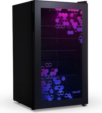 Prismatic Series 126 Can Beverage Refrigerator with RGB HexaColor LED Lights, Mini Fridge for Gaming, Game Room, Party Festive Holiday Fridge