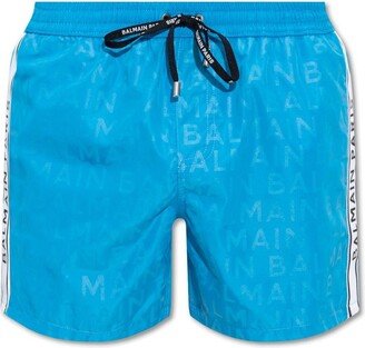 Logo Patterned Drawstring Swim Shorts-AA