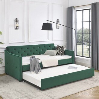 IGEMAN Twin Size Daybed with Twin Size Trundle Upholstered Tufted Sofa Bed, Waved Shape Arms