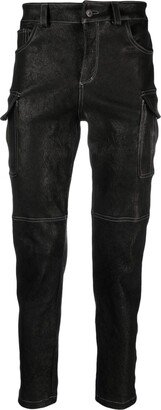 Slim-Cut Leather Cargo Trousers