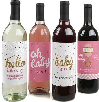 Big Dot Of Happiness Hello Little One & Gold - Wine Bottle Label Stickers - 4 Ct