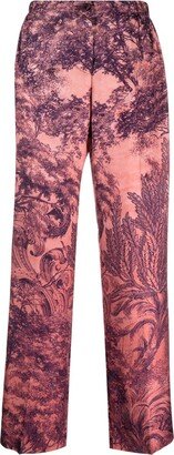 Botanical-Print Silk Pajama Trousers