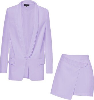 Bluzat Liliac Suit With Oversized Blazer With Double Lapels And Shorts With Skirt