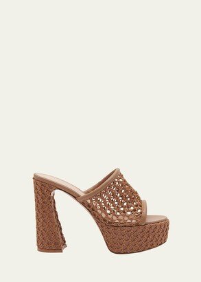 Raffia Block-Heel Platform Mules