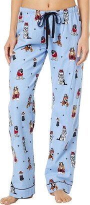 Flannel PJ Pants (Ice Blue Hipster Pups) Women's Pajama