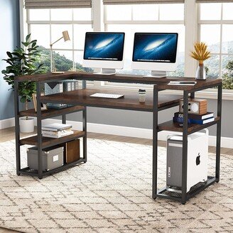 Tribesigns 63 inch Computer Desk with Open Storage Shelves and Monitor Shelf