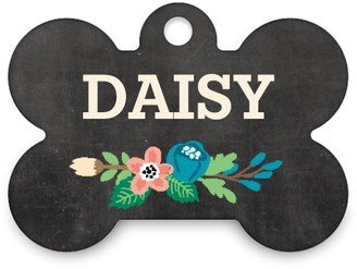 Pet Tags: Floral Frame Bone Pet Tag, Black