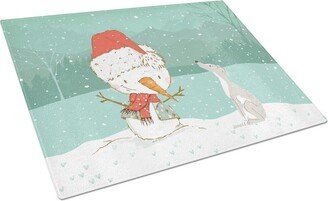 CK2089LCB Italian Greyhound Snowman Christmas Glass Cutting Board