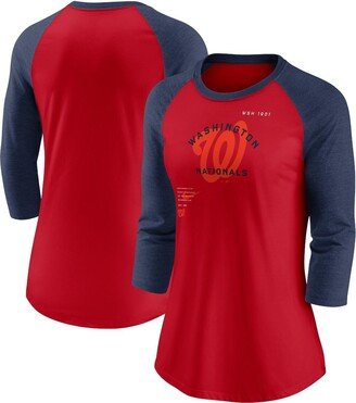 Women's Red, Navy Washington Nationals Next Up Tri-Blend Raglan 3/4-Sleeve T-shirt - Red, Navy