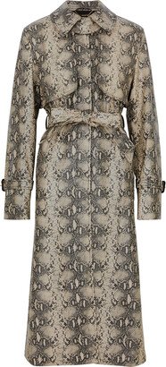 Loretta Snake-print Faux Leather Trench Coat