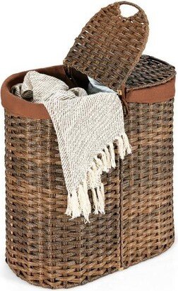 Slickblue Hand-woven Laundry Hamper Basket with 2 Removable Liner Bags