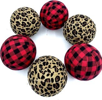 Leopard Cheetah & Red Black Buffalo Check Fabric Wrapped Balls- Bowl Filler Orb Set - Decorative Balls