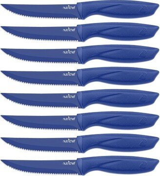 8 Pcs. Steak Knives Set - Non-stick Coating Knives Set with Stainless Steel Blades, Unbreakable knives, Great for BBQ Grill (Blue)