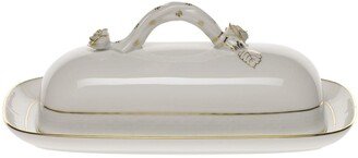 Golden Edge Butter Dish with Branch Handle