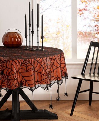 Crawling Halloween Spider Lace Lined Tablecloth - 70 Round - Black/orange