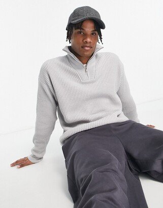 fisherman ribbed funnel neck sweater in light gray