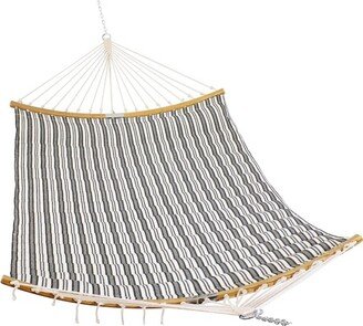 Sunnydaze Decor Sunnydaze Polycotton 2-Person Hammock with Curved Bamboo Foldable Spreader Bars - 450 lb Weight Capacity - Neutral Stripe