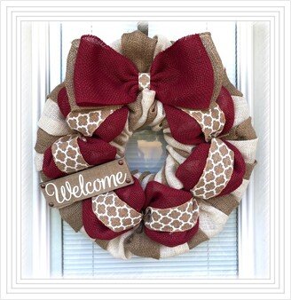 Custom Wreath, Everyday Natural & Red Wreaths, Wreath For All Year, Welcome Decor Door Decoration
