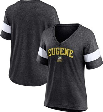 Women's Branded Heathered Charcoal Oregon Ducks Arched City Sleeve-Striped Tri-Blend V-Neck T-shirt