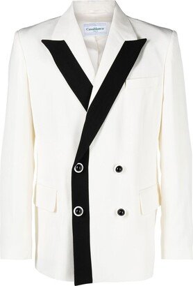 Contrast-Lapel Double-Breasted Blazer