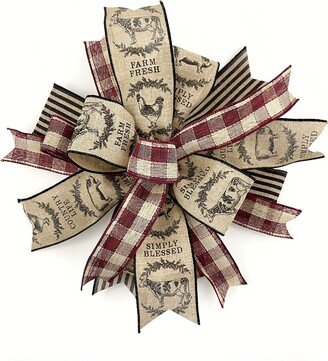 Ready Made Farm Animal Wreath Or Lantern Bow, Farmhouse Bow For Wreaths, Accent