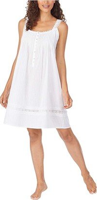 Cotton Dobby Stripe Woven Sleeveless Short Nightgown (White) Women's Clothing