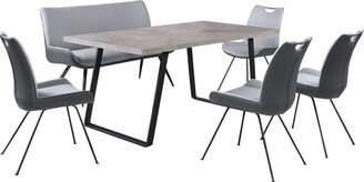 Six Piece Dining Table Set with Metal Base and Fabric Upholstery, Gray