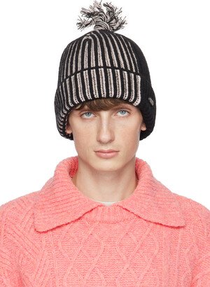 Black & Pink Ribbed Beanie