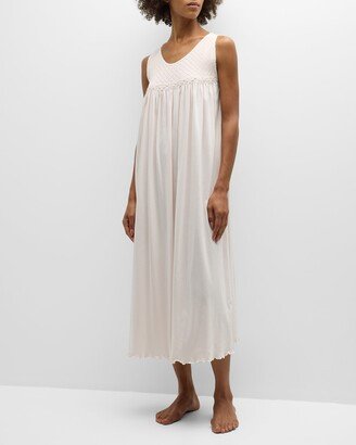 P Jamas Sandra Sleeveless Smocked Pima Cotton Nightgown