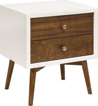 Palma Assembled Nightstand with USB Port - Warm White/ Natural Walnut