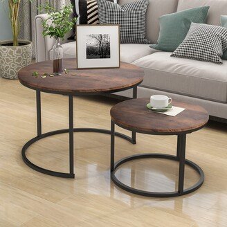 Global Pronex Industrial Round Coffee Table Set of 2 End Table for Living Room,Stacking Side Tables, Sturdy and Easy Assembly