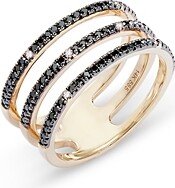 White & Black Diamond Triple Row Ring in 14K Yellow Gold, 0.38 ct. t.w.