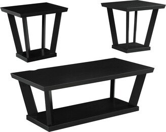 3 Piece Coffee Table Set, Angled Tapered Design, Black Rectangular Top