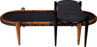 IGEMAN 50, 39 Inch 2 Piece Oval Acacia Wood and Metal Nesting Coffee Table Set for iving Room, Home, Office, Brown and Black