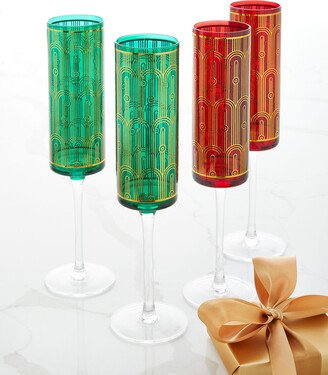 Holiday Red and Green Flutes in Gift Box, Set of 4