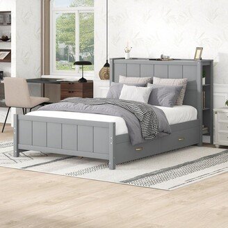 NOVABASA Full Size Wooden Platform Bed with Drawers and Storage Shelves