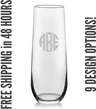 Custom Engraved Stemless Glass Champagne Flute, Personalized, Last Name, Monogram Or Initials, Wedding Gift, Shower Gift Ships in 48 Hours