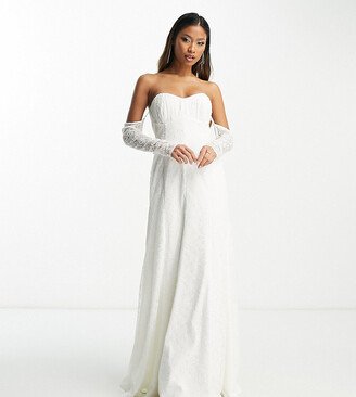 Bridal exclusive off shoulder lace maxi dress in ivory