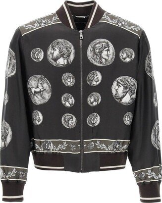 silk bomber jacket with monete pattern