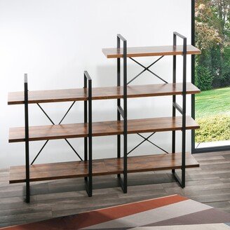 Davee Furniture Daria Adjustable Antique Walnut Wood and Metal Display and Steel Etagere Bookcase - Left - 70.86'' x 57.65'' x 11.34''