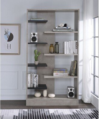 TOSWIN Contemporary Style Magna Bookshelf in Faux Concrete & Black with 9 Open Compartments