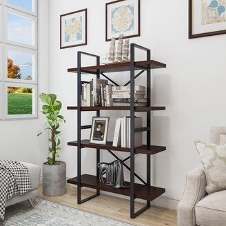 Davee Furniture Leandro Black Walnut Adjustable Wood and Metal Display and Steel Etagere Bookcase - 56.7 H x 35.43 W x 12.5 D