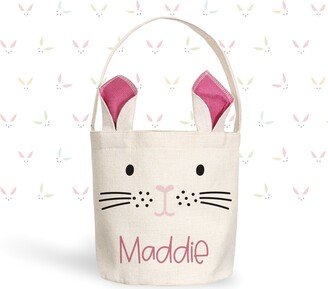 Kids Easter Basket | Bunny Ears Pink Nose Blue Or Green Custom Gift Bag Personalized With Name