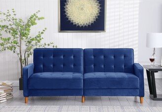 GEROJO Blue Mid-century Design Modern Velvet Upholstered Sofa Bed, with Two Separate Backrest Adjustable and Square Arms