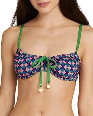 Geo Print Tie Front Bikini Top