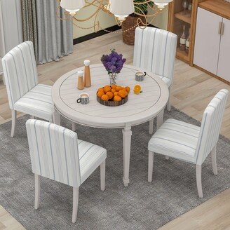 EDWINRAY 5-Piece Round Dining Table Set w/Solid Wood Legs & 4 Upholstered Chairs-AA