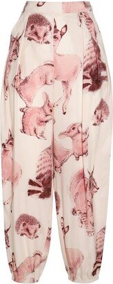 High-Waist Animal-Printed Pleated Trousers