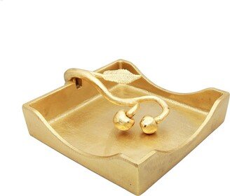 Gold Square Napkin Holder with Leaf Shaped Tongue