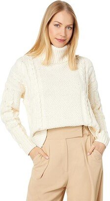 Capri Cotton Cable Turtleneck (Antique Cream) Women's Clothing