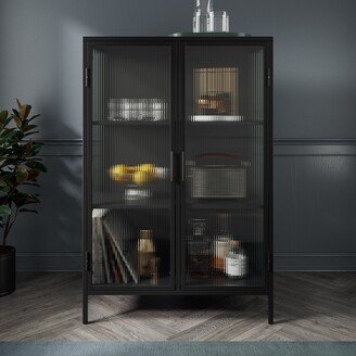 Dunelm Stannis Tall Cabinet Black, Ribbed Glass Black